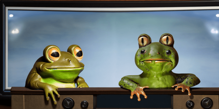 Rana y sapo, en un aparato de televisión |  TuPeriódico ha generado con IA esta imagen.  Descubre cómo usamos la IA